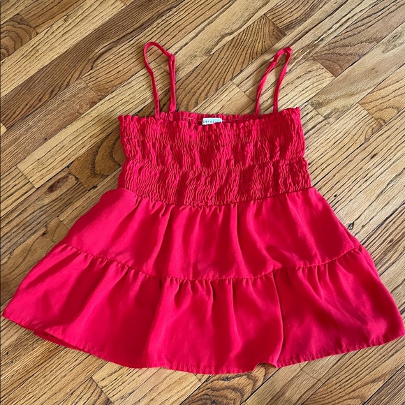 Paper Crane Tops - Paper Crane Red Smocked Tiered Crop Top